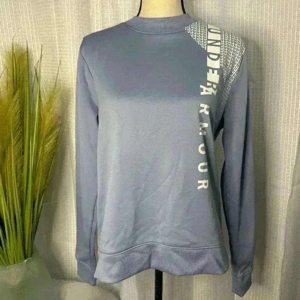 Under Armour Women's Large Synthetic Fleece Crew Word Mark, Washed Blue
